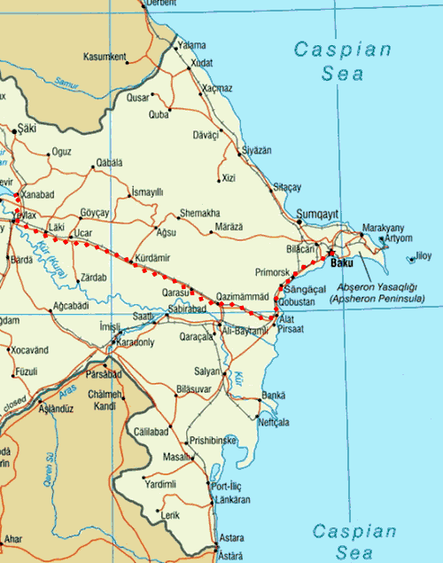 Route through eastern Azerbaijan