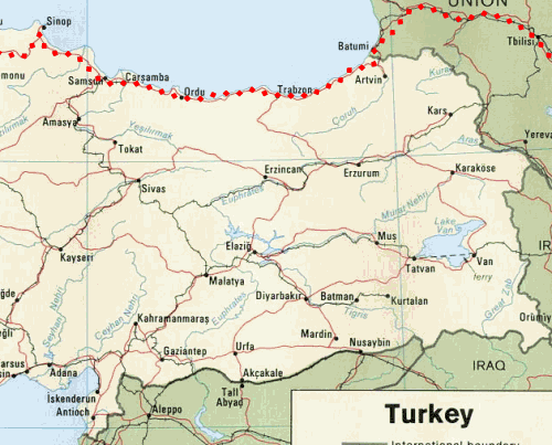 Route through eastern Turkey