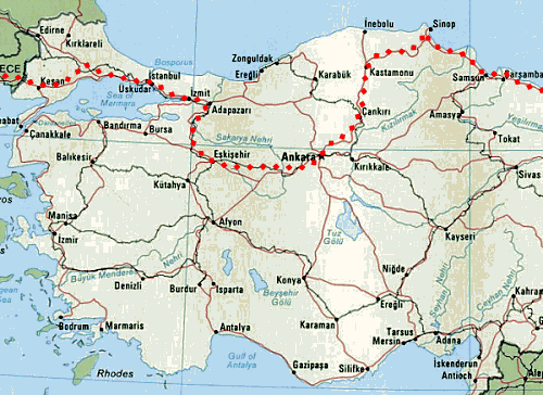 Route through western Turkey Route through western Turkey